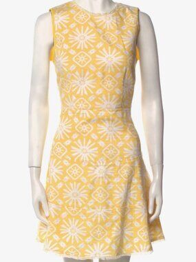 Sail to Sable Yellow & White Floral Sleeveless Fit-and-Flare Dress